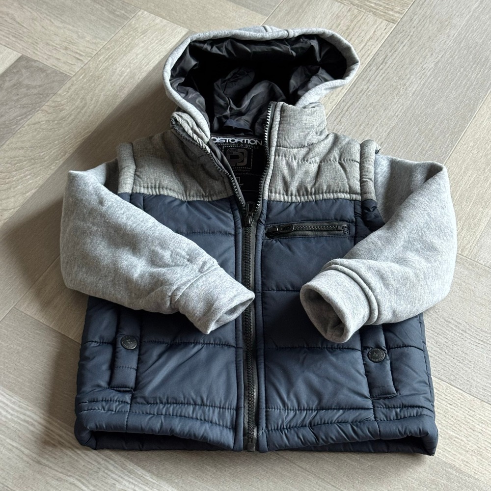Distortion Boys Puffer Vest Full Zip Gray Sweatshirt‎ Sleeve Jacket Size 2T